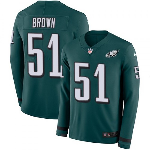 Nike Eagles #51 Zach Brown Midnight Green Team Color Men's Stitched NFL Limited Therma Long Sleeve Jersey
