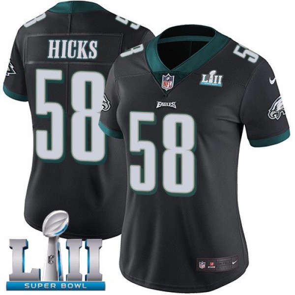 Women's Eagles #58 Jordan Hicks Black Alternate Super Bowl LII Stitched NFL Vapor Untouchable Limited Jersey