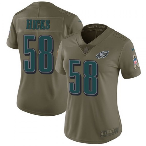 Women's Eagles #58 Jordan Hicks Olive Stitched NFL Limited 2017 Salute to Service Jersey