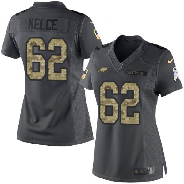Women's Eagles #62 Jason Kelce Black Stitched NFL Limited 2016 Salute to Service Jersey