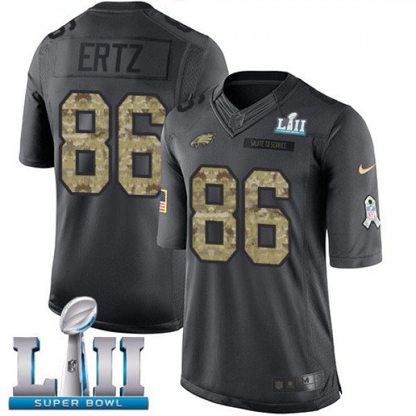 Nike Eagles #86 Zach Ertz Black Super Bowl LII Men's Stitched NFL Limited 2016 Salute To Service Jersey