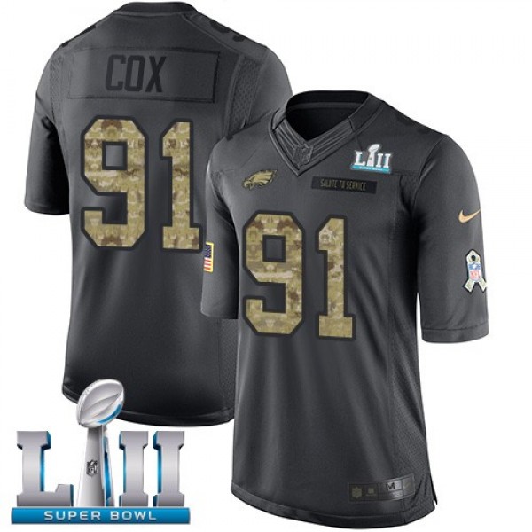 Nike Eagles #91 Fletcher Cox Black Super Bowl LII Men's Stitched NFL Limited 2016 Salute To Service Jersey