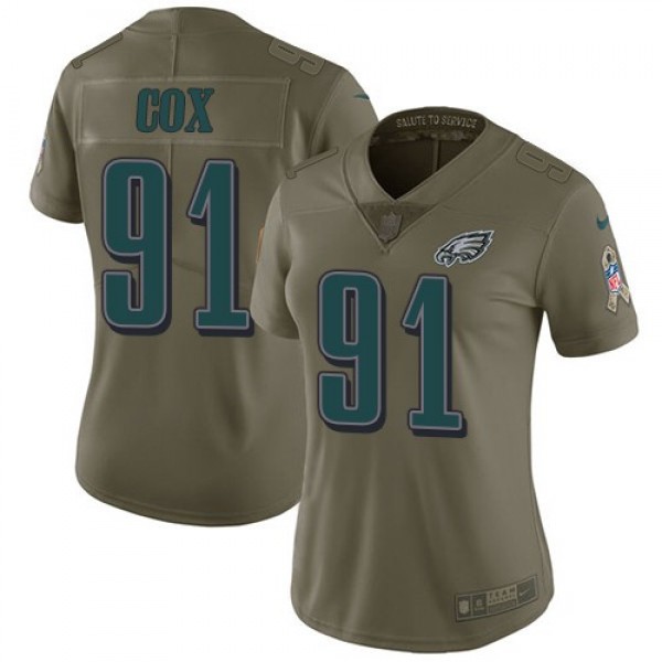 Women's Eagles #91 Fletcher Cox Olive Stitched NFL Limited 2017 Salute to Service Jersey