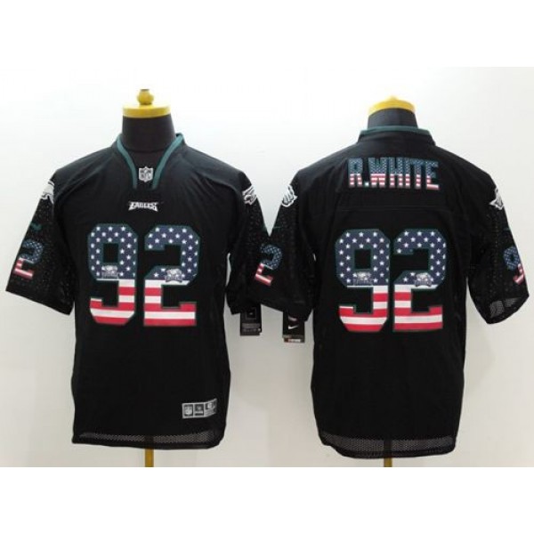 Nike Eagles #92 Reggie White Black Men's Stitched NFL Elite USA Flag Fashion Jersey