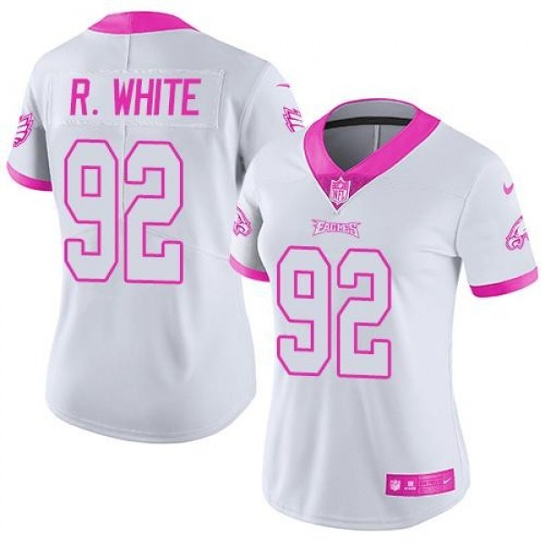 Women's Eagles #92 Reggie White White Pink Stitched NFL Limited Rush Jersey