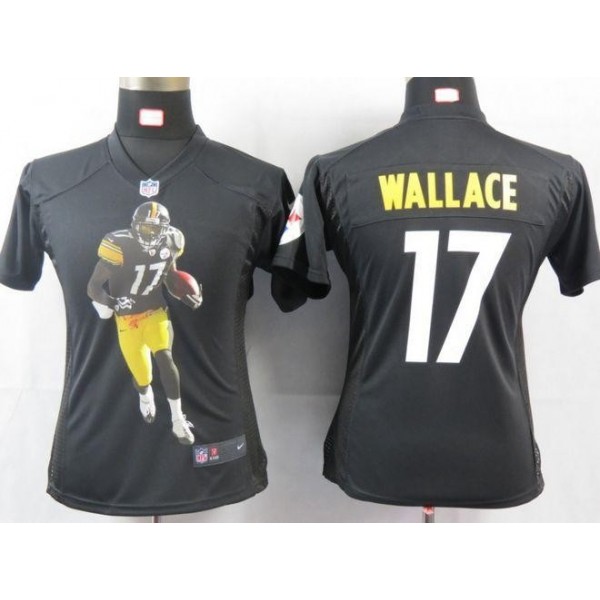 Women's Steelers #17 Mike Wallace Black Team Color Portrait NFL Game Jersey