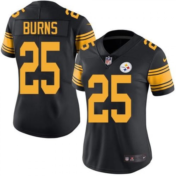 Women's Steelers #25 Artie Burns Black Stitched NFL Limited Rush Jersey