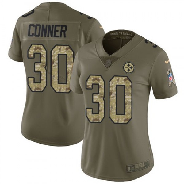 Women's Steelers #30 James Conner Olive Camo Stitched NFL Limited 2017 Salute to Service Jersey