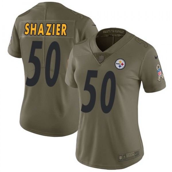 Women's Steelers #50 Ryan Shazier Olive Stitched NFL Limited 2017 Salute to Service Jersey