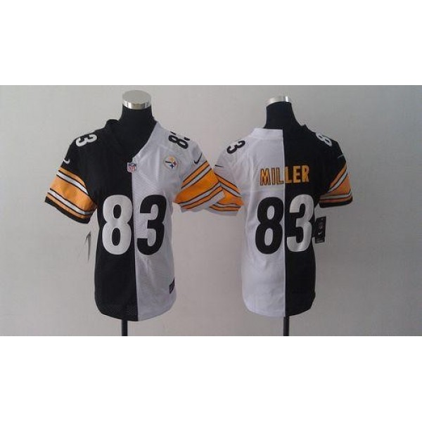 Women's Steelers #83 Heath Miller Black White Stitched NFL Elite Split Jersey