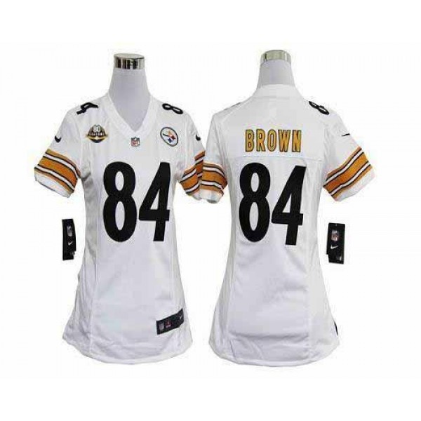 Women's Steelers #84 Antonio Brown White With 80TH Patch Stitched NFL Elite Jersey