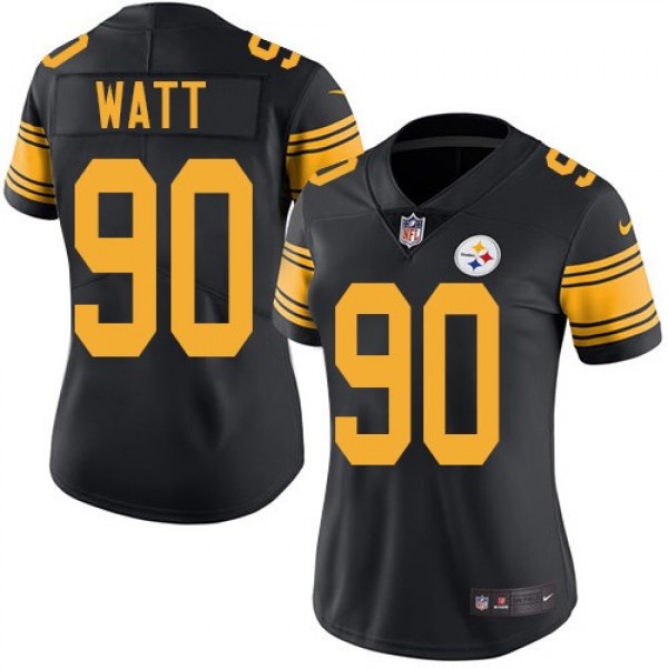 Women's Steelers #90 T. J. Watt Black Stitched NFL Limited Rush Jersey