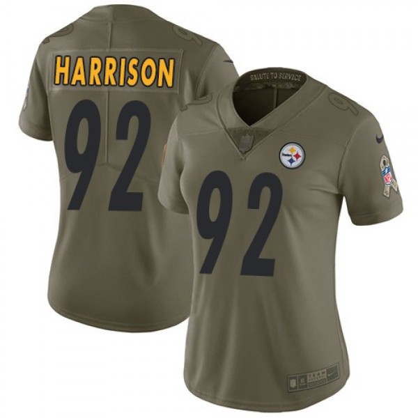 Women's Steelers #92 James Harrison Olive Stitched NFL Limited 2017 Salute to Service Jersey