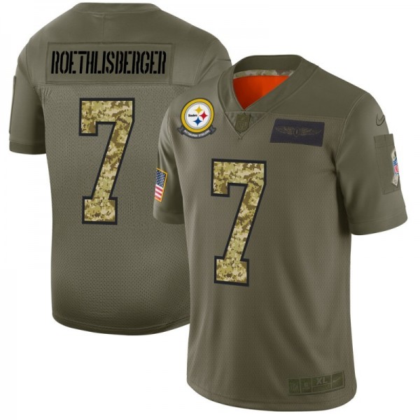 Pittsburgh Steelers #7 Ben Roethlisberger Men's Nike 2019 Olive Camo Salute To Service Limited NFL Jersey