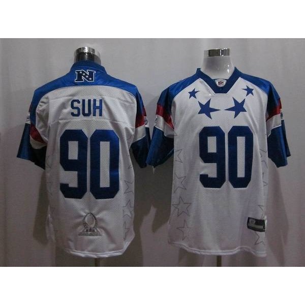 Lions #90 Ndamukong Suh 2011 White and Blue Pro Bowl Stitched NFL Jersey