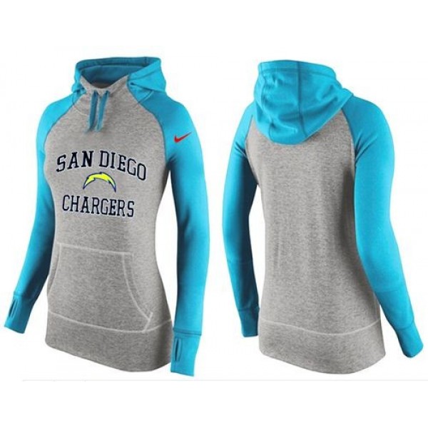 Women's San Diego Chargers Hoodie Grey Light Blue Jersey
