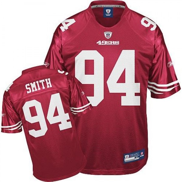 49ers #94 Justin Smith Red Stitched NFL Jersey