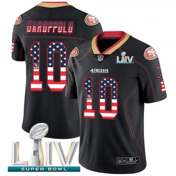 Nike 49ers #10 Jimmy Garoppolo Black Super Bowl LIV 2020 Men's Stitched NFL Limited Rush USA Flag Jersey