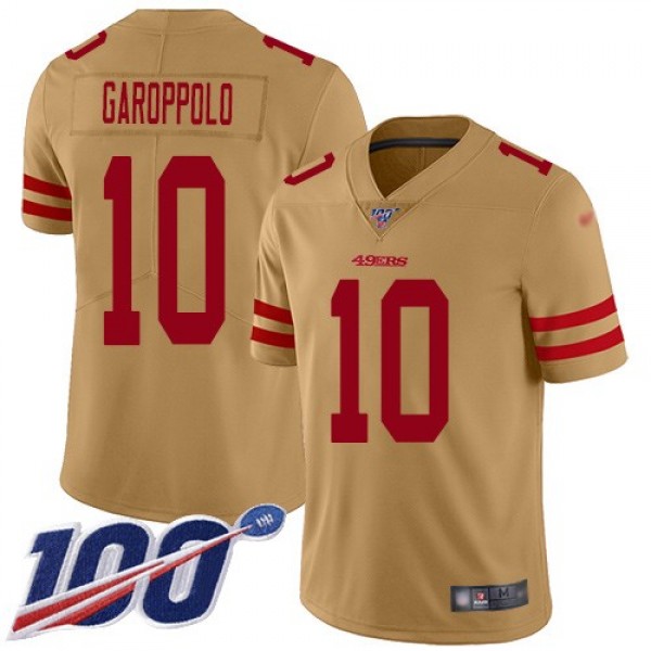 Nike 49ers #10 Jimmy Garoppolo Gold Men's Stitched NFL Limited Inverted Legend 100th Season Jersey