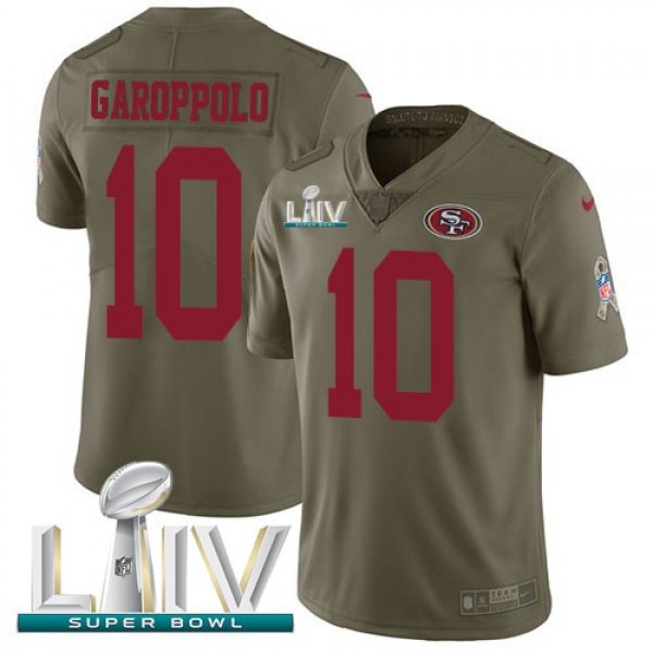 Nike 49ers #10 Jimmy Garoppolo Olive Super Bowl LIV 2020 Men's Stitched NFL Limited 2017 Salute To Service Jersey