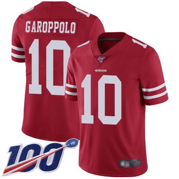 Nike 49ers #10 Jimmy Garoppolo Red Team Color Men's Stitched NFL 100th Season Vapor Limited Jersey