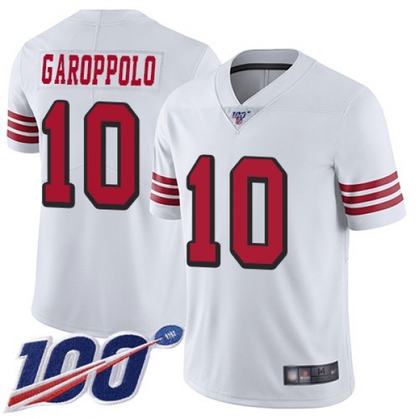 Nike 49ers #10 Jimmy Garoppolo White Rush Men's Stitched NFL Limited 100th Season Jersey