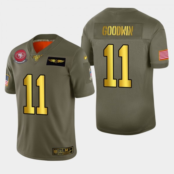 Nike 49ers #11 Marquise Goodwin Men's Olive Gold 2019 Salute to Service NFL 100 Limited Jersey
