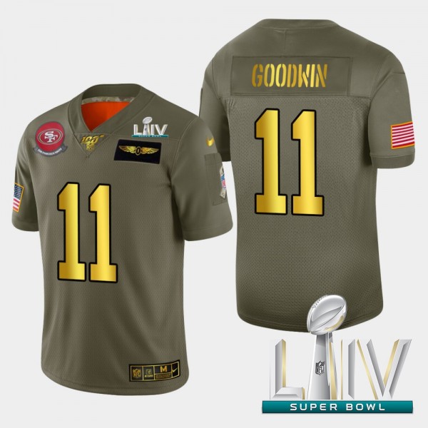 Nike 49ers #11 Marquise Goodwin Men's Olive Gold Super Bowl LIV 2020 2019 Salute to Service NFL 100 Limited Jersey