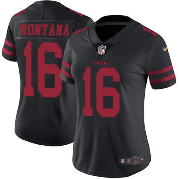 Women's 49ers #16 Joe Montana Black Alternate Stitched NFL Vapor Untouchable Limited Jersey