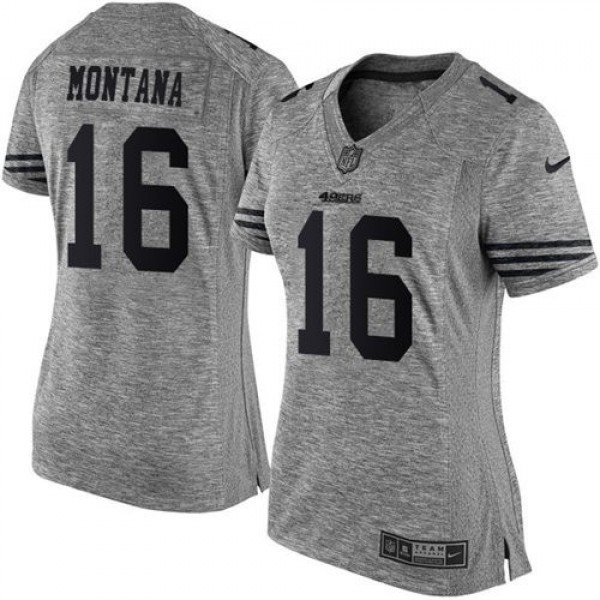 Women's 49ers #16 Joe Montana Gray Stitched NFL Limited Gridiron Gray Jersey
