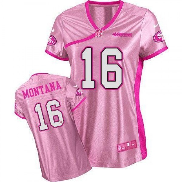 Women's 49ers #16 Joe Montana Pink Be Luv'd Stitched NFL Elite Jersey