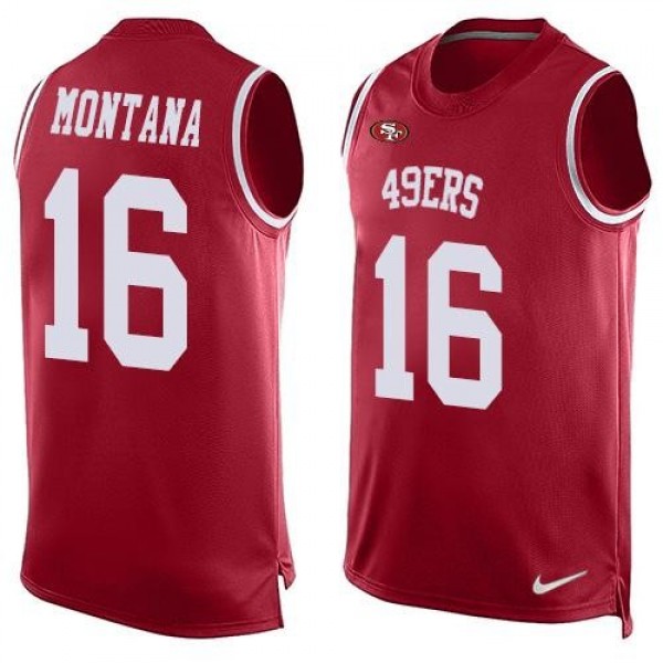 Nike 49ers #16 Joe Montana Red Team Color Men's Stitched NFL Limited Tank Top Jersey