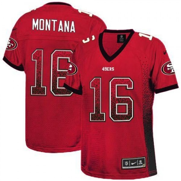 Women's 49ers #16 Joe Montana Red Team Color Stitched NFL Elite Drift Jersey