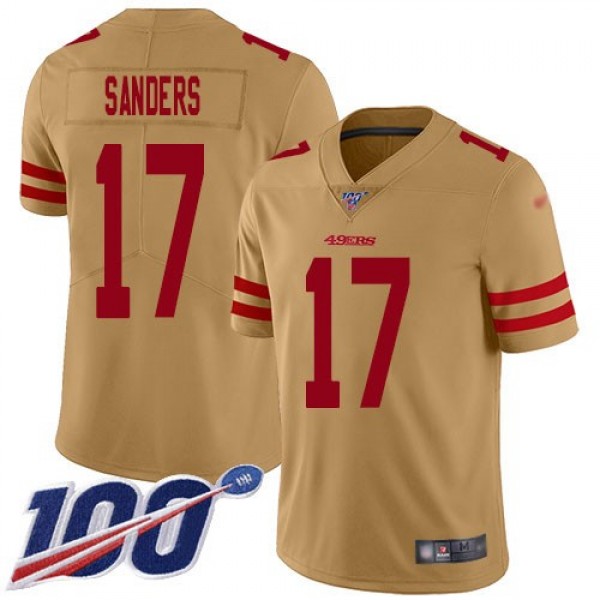Nike 49ers #17 Emmanuel Sanders Gold Men's Stitched NFL Limited Inverted Legend 100th Season Jersey