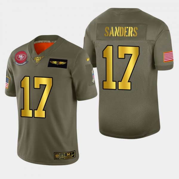 Nike 49ers #17 Emmanuel Sanders Men's Olive Gold 2019 Salute to Service NFL 100 Limited Jersey