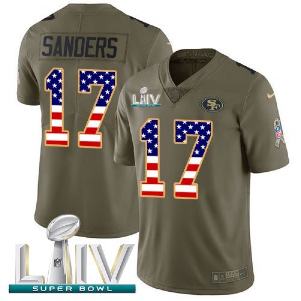 Nike 49ers #17 Emmanuel Sanders Olive/USA Flag Super Bowl LIV 2020 Men's Stitched NFL Limited 2017 Salute To Service Jersey