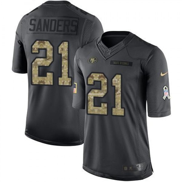 Nike 49ers #21 Deion Sanders Black Men's Stitched NFL Limited 2016 Salute to Service Jersey
