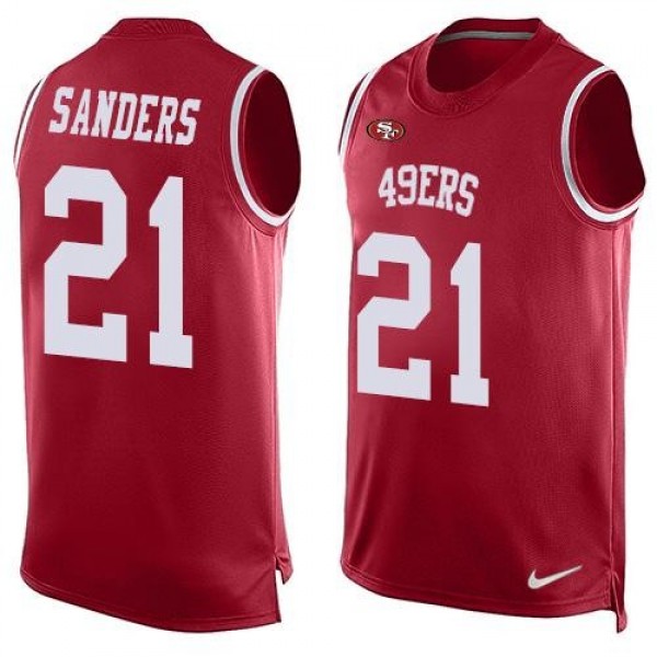 Nike 49ers #21 Deion Sanders Red Team Color Men's Stitched NFL Limited Tank Top Jersey