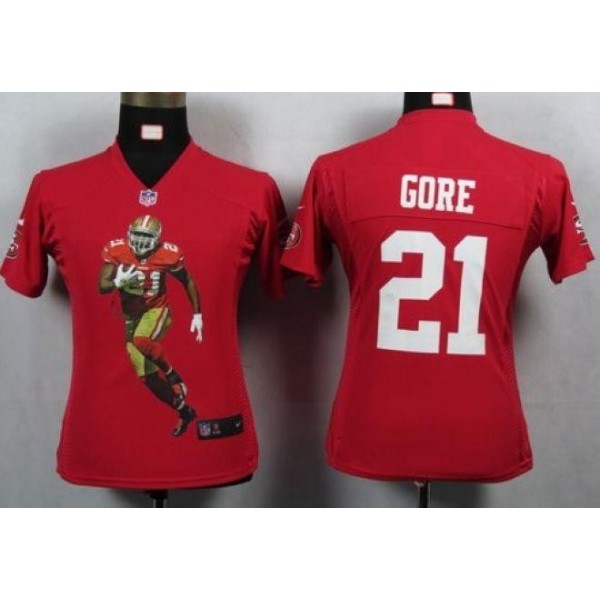 Women's 49ers #21 Frank Gore Red Team Color Portrait NFL Game Jersey