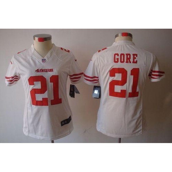 Women's 49ers #21 Frank Gore White Stitched NFL Limited Jersey