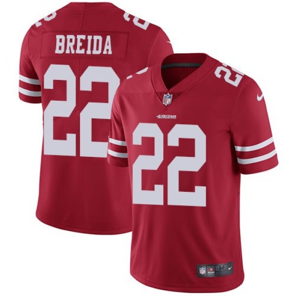 Nike 49ers #22 Matt Breida Red Team Color Men's Stitched NFL Vapor Untouchable Limited Jersey