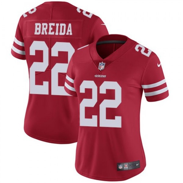 Women's 49ers #22 Matt Breida Red Team Color Stitched NFL Vapor Untouchable Limited Jersey