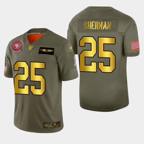 Nike 49ers #25 Richard Sherman Men's Olive Gold 2019 Salute to Service NFL 100 Limited Jersey
