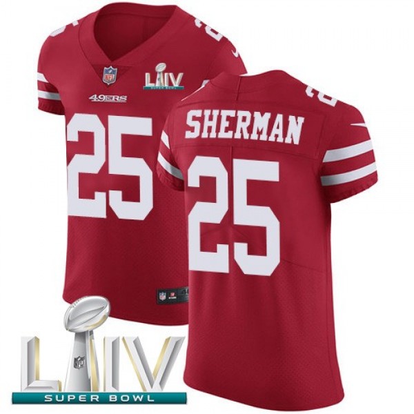 Nike 49ers #25 Richard Sherman Red Super Bowl LIV 2020 Team Color Men's Stitched NFL Vapor Untouchable Elite Jersey