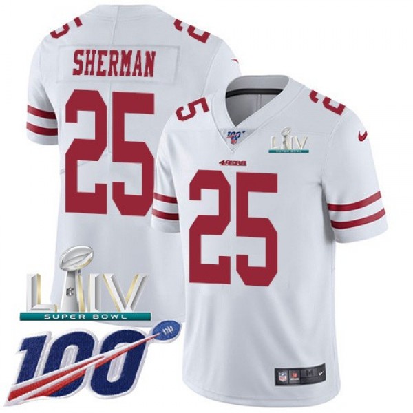 Nike 49ers #25 Richard Sherman White Super Bowl LIV 2020 Men's Stitched NFL 100th Season Vapor Limited Jersey