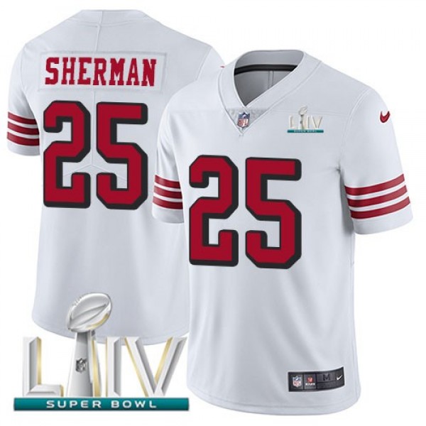 Nike 49ers #25 Richard Sherman White Super Bowl LIV 2020 Rush Men's Stitched NFL Vapor Untouchable Limited Jersey