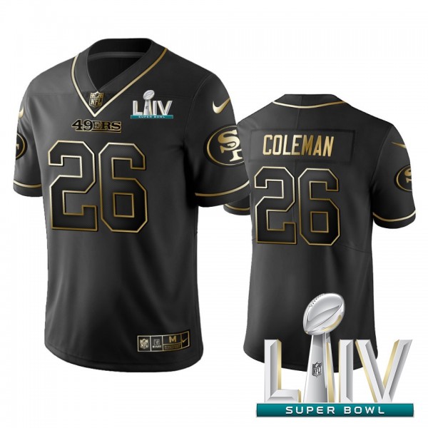 Nike 49ers #26 Tevin Coleman Black Golden Super Bowl LIV 2020 Limited Edition Stitched NFL Jersey