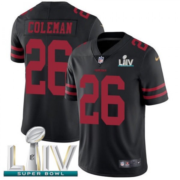 Nike 49ers #26 Tevin Coleman Black Super Bowl LIV 2020 Alternate Men's Stitched NFL Vapor Untouchable Limited Jersey