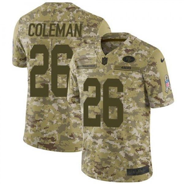 Nike 49ers #26 Tevin Coleman Camo Men's Stitched NFL Limited 2018 Salute To Service Jersey