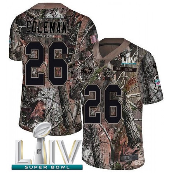 Nike 49ers #26 Tevin Coleman Camo Super Bowl LIV 2020 Men's Stitched NFL Limited Rush Realtree Jersey